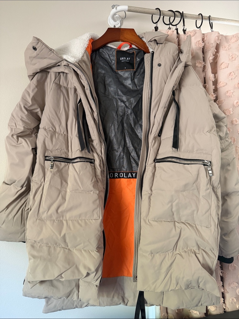 OLAY Beige Puffer Coat with Hood